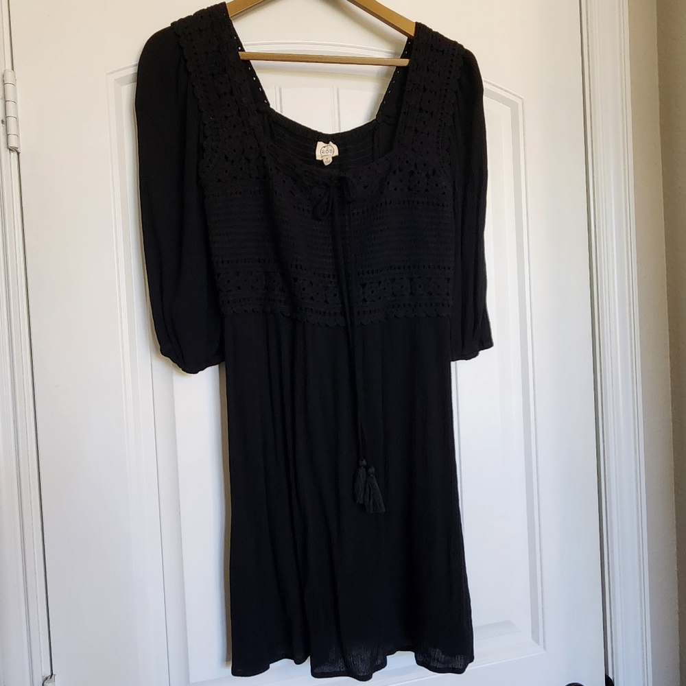 Black Cottagecore Crocheted Boho Dress